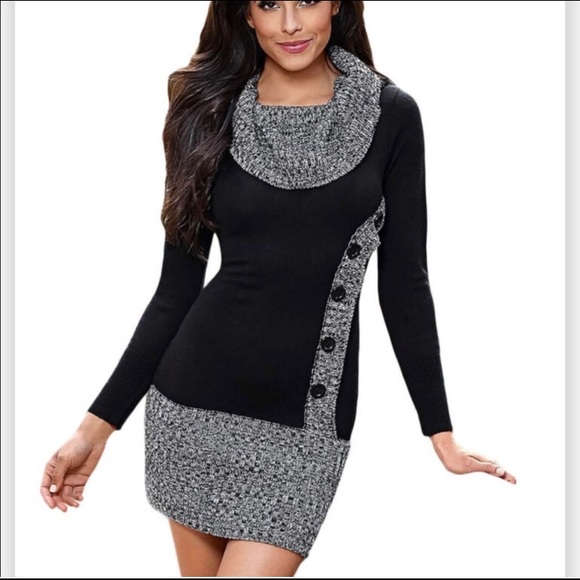Dresses & Skirts - Black Button Front Button Sweater Dress